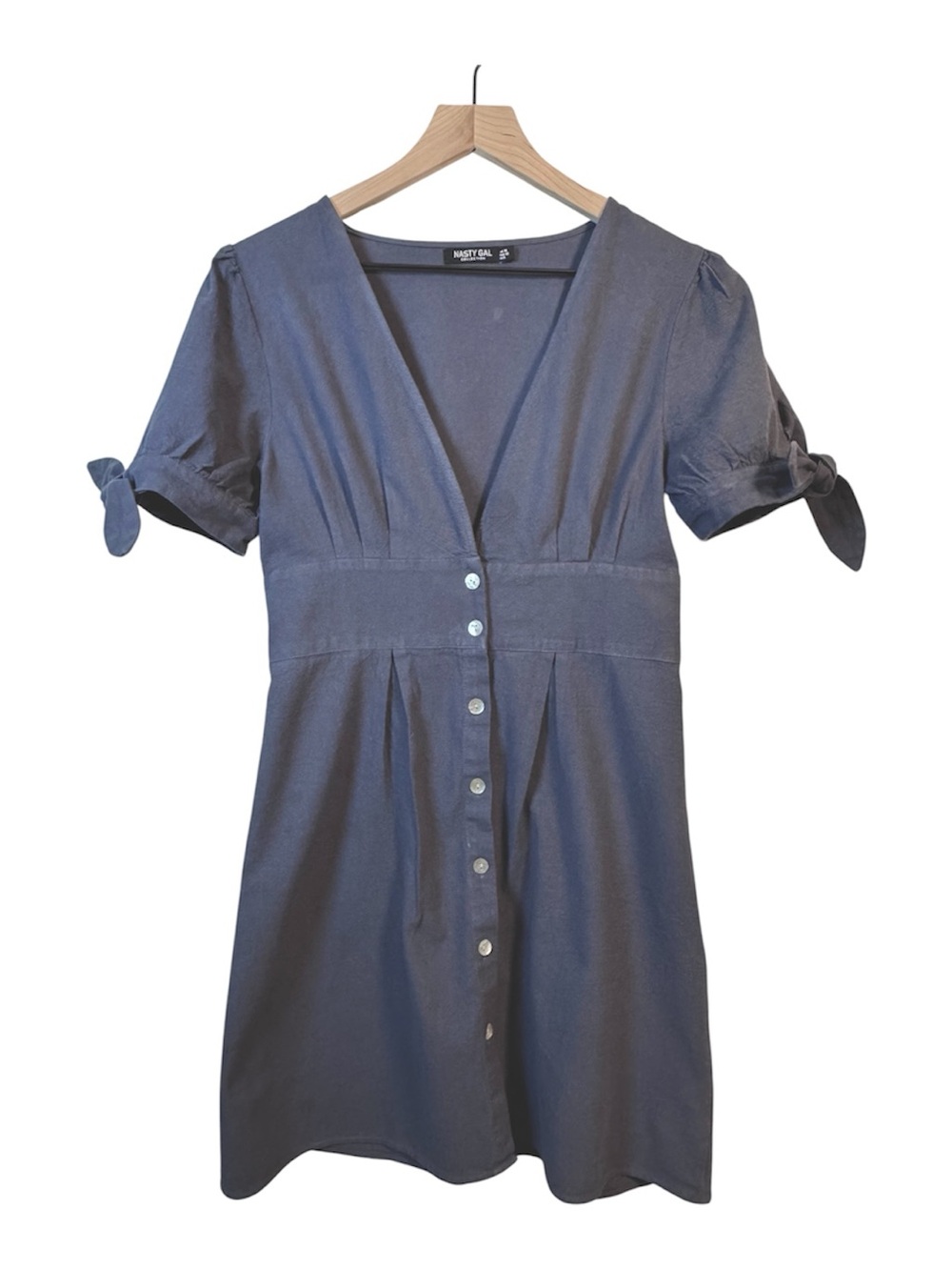 NWOT Nasty Gal Muted Black Cotton Milkmaid Dress Tie Sleeve Puff Sleeve Size 6